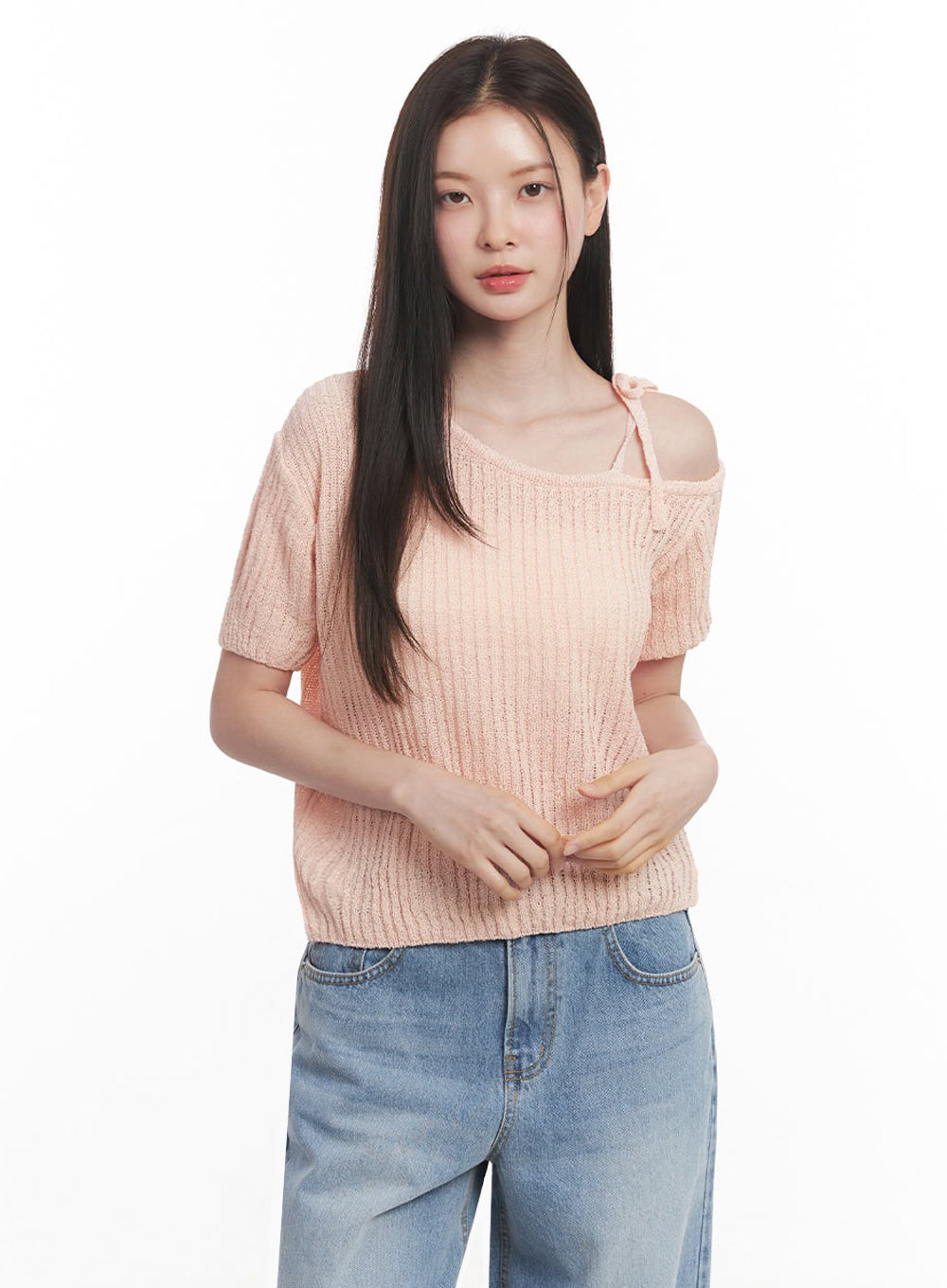 Ribbon One-Shoulder Knit Crop Top IY509