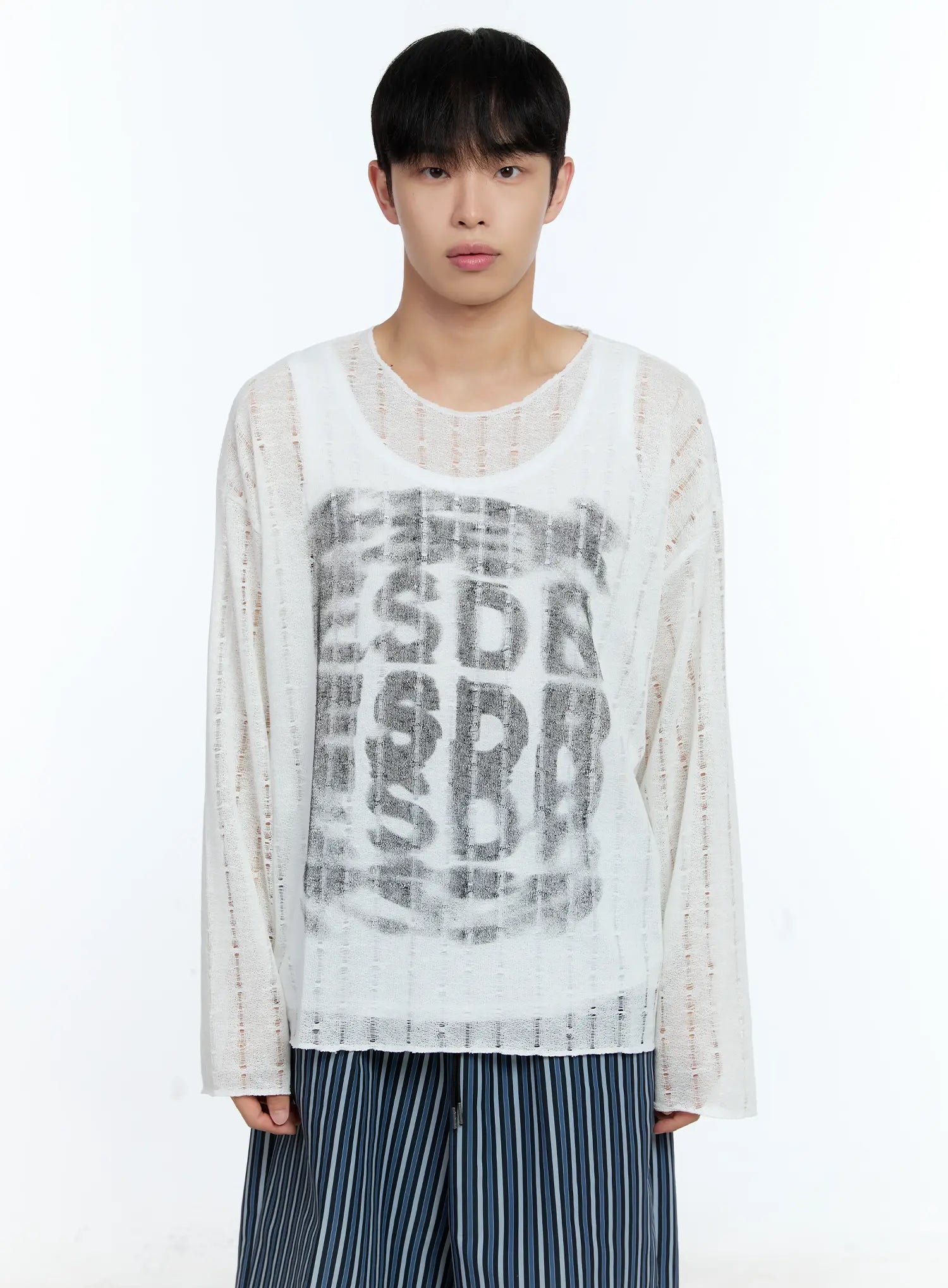 Men's Grunge Oversized Open Knit Sweater IG515