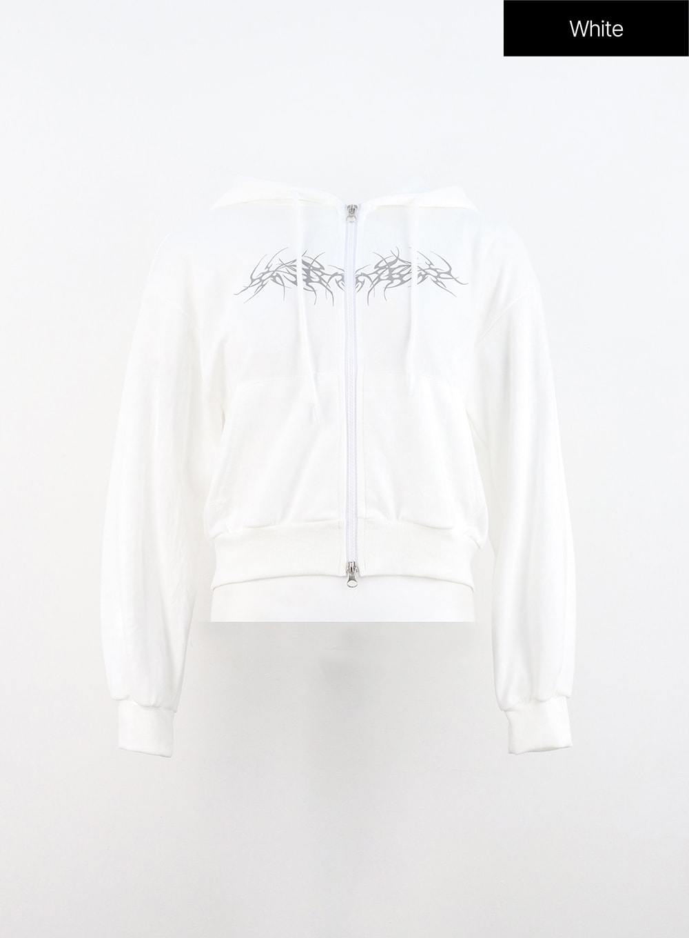 Zip-Up Graphic Crop Hoodie IN314
