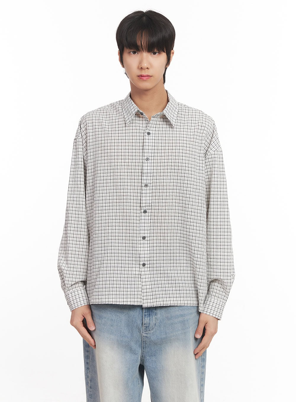Men's Loose-Fit Checkered Collared Shirt IA510