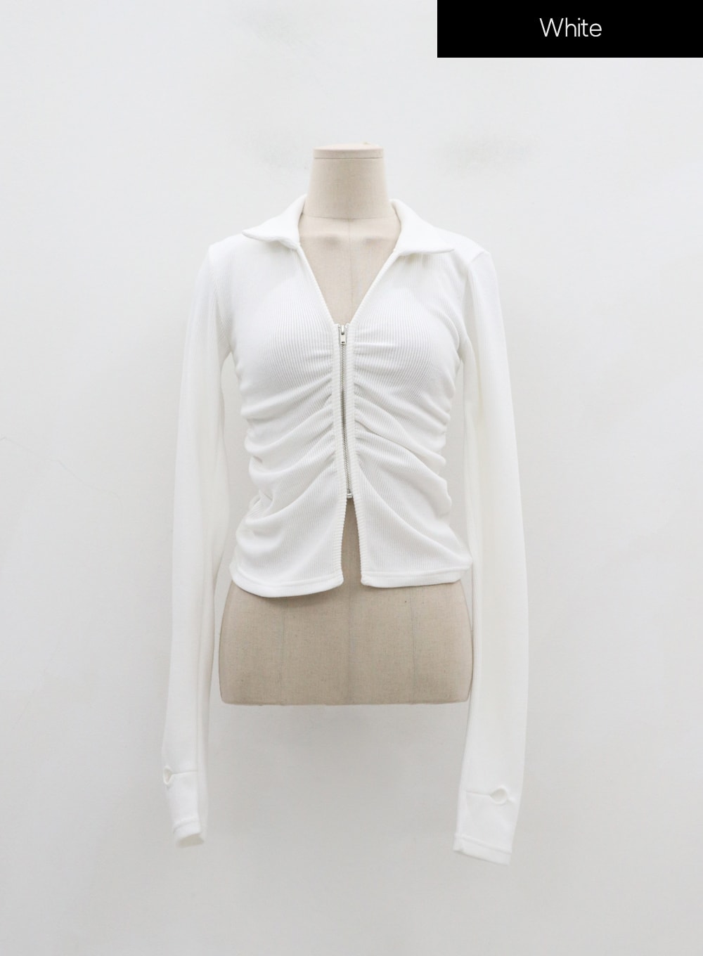 Ruffle Zipper Long Sleeve Top ID08