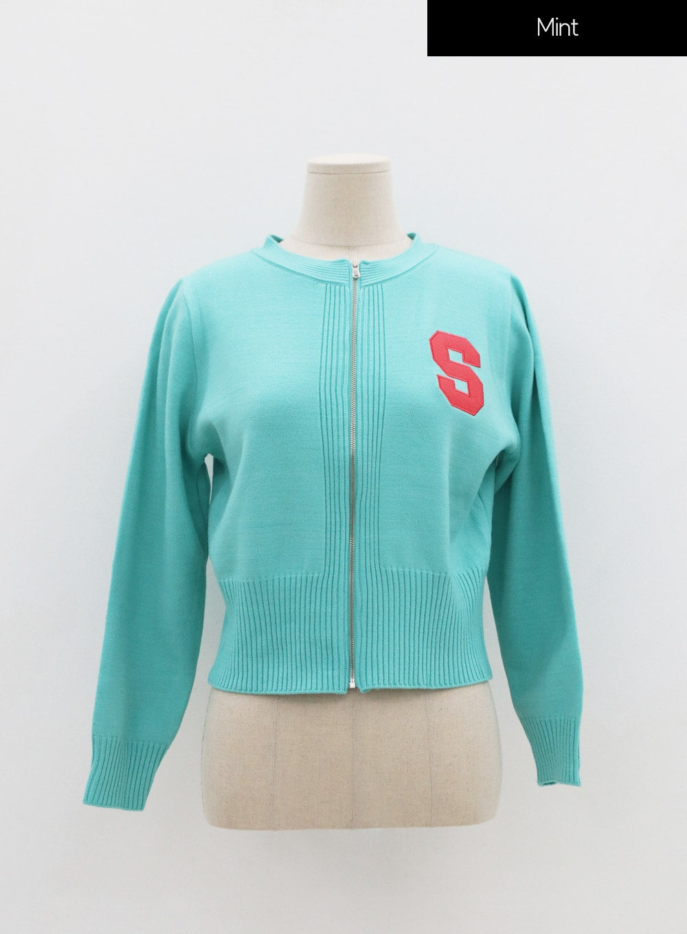 S Lettering Knit Long Sleeve Zip Up IS06