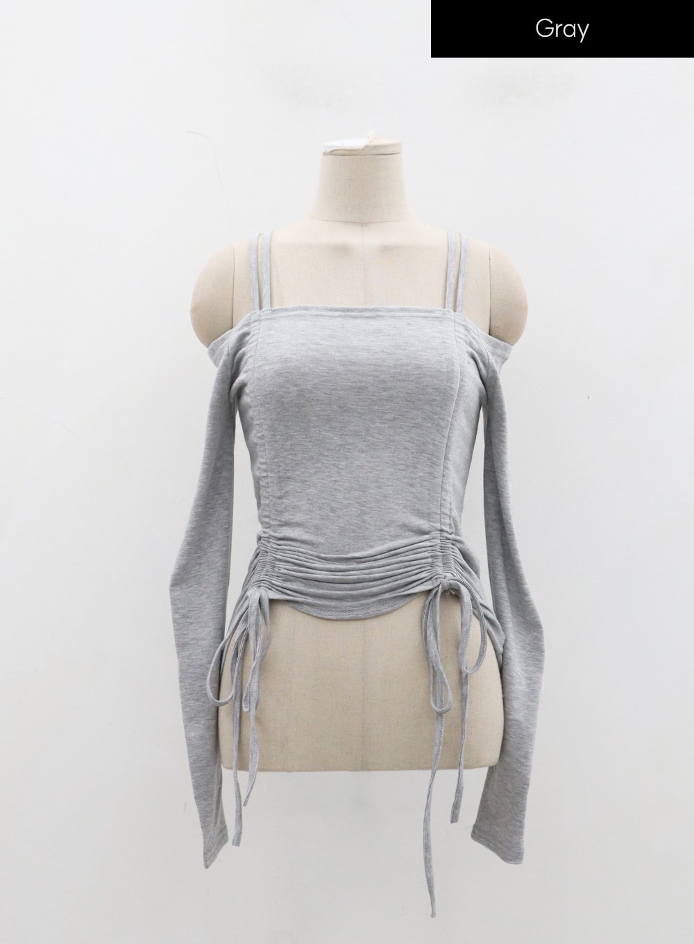 Off-Shoulder Double Front Tie Ruched Top IJ304