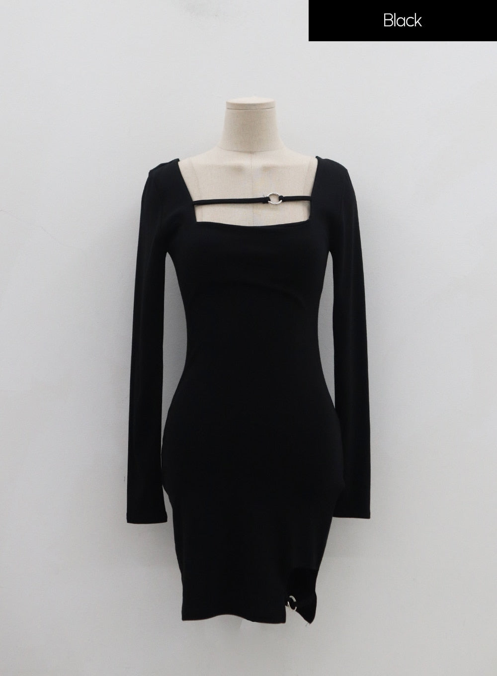 Square Neck Silver Color Hoop Mini Dress IN22