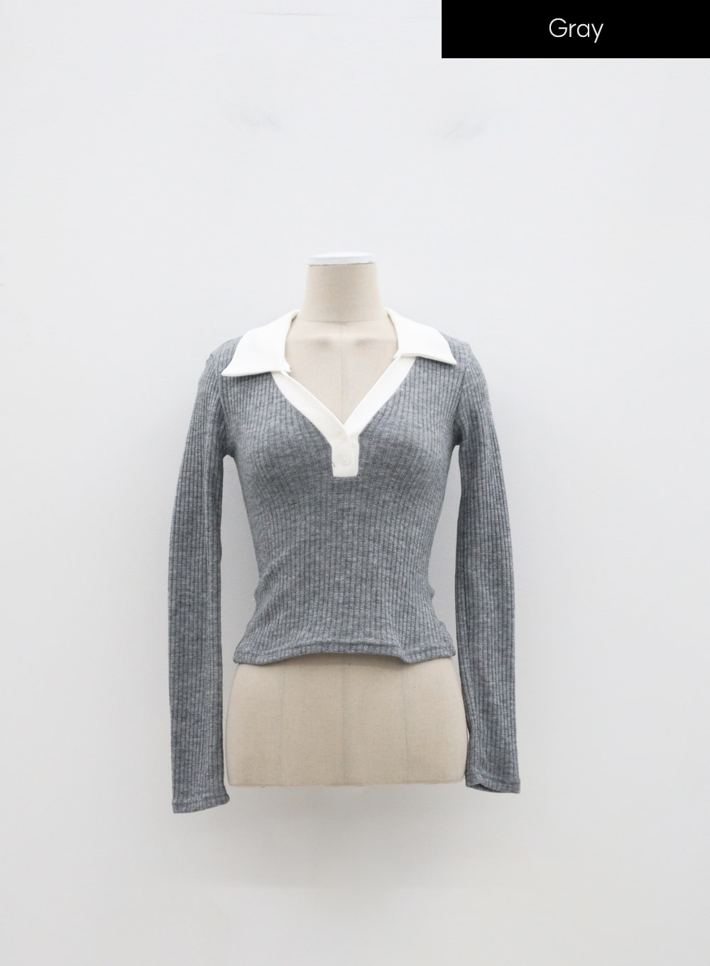 Ribbed Knit V-Neck Top IM323