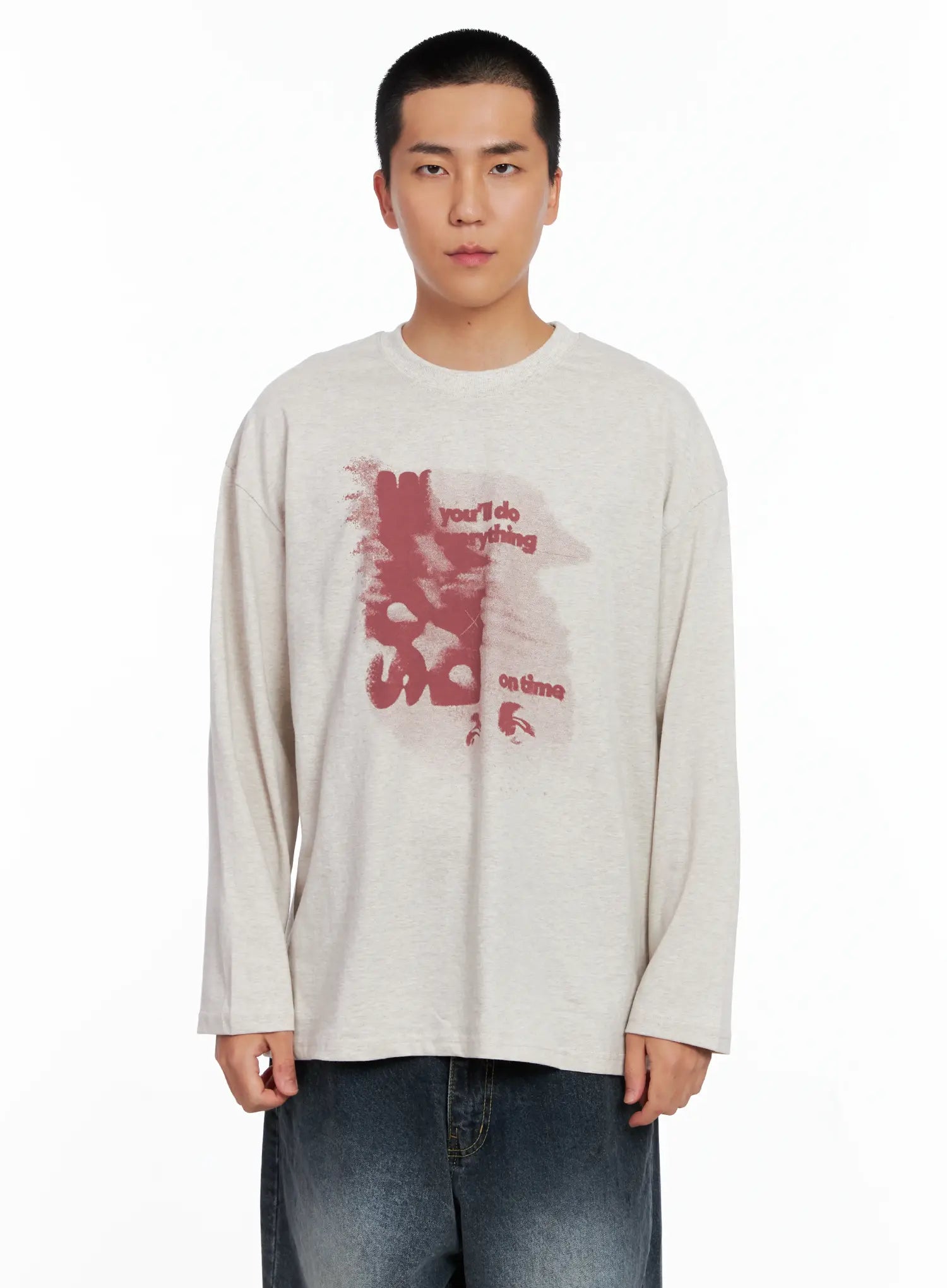 Men's Retro Print Oversized Long Sleeve Shirt IS509