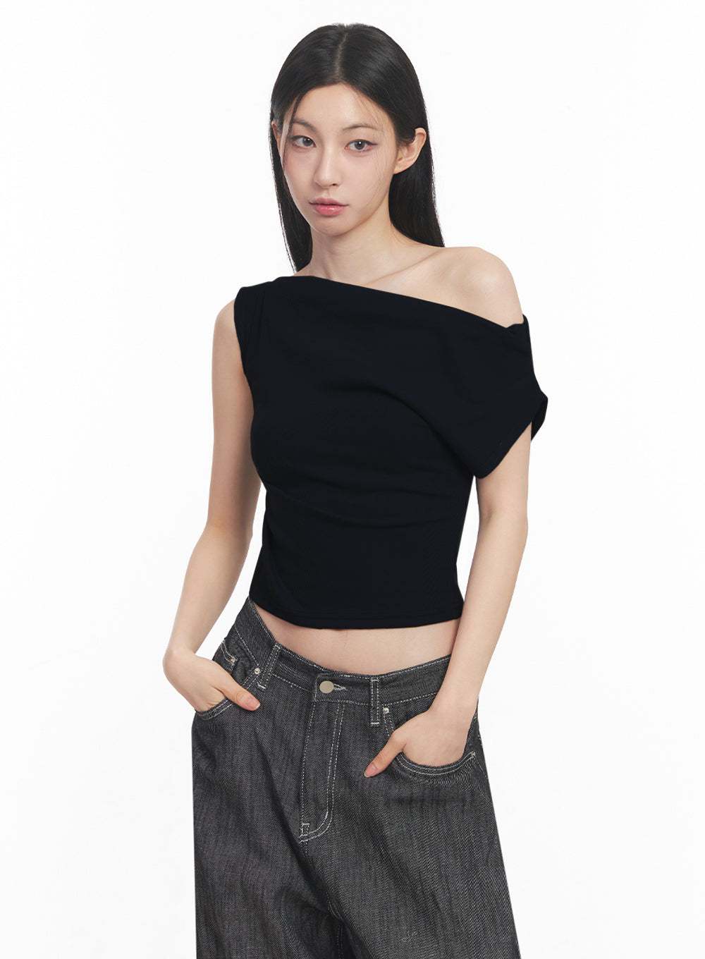 Asymmetric Short Sleeve Wrap Shirt IY516