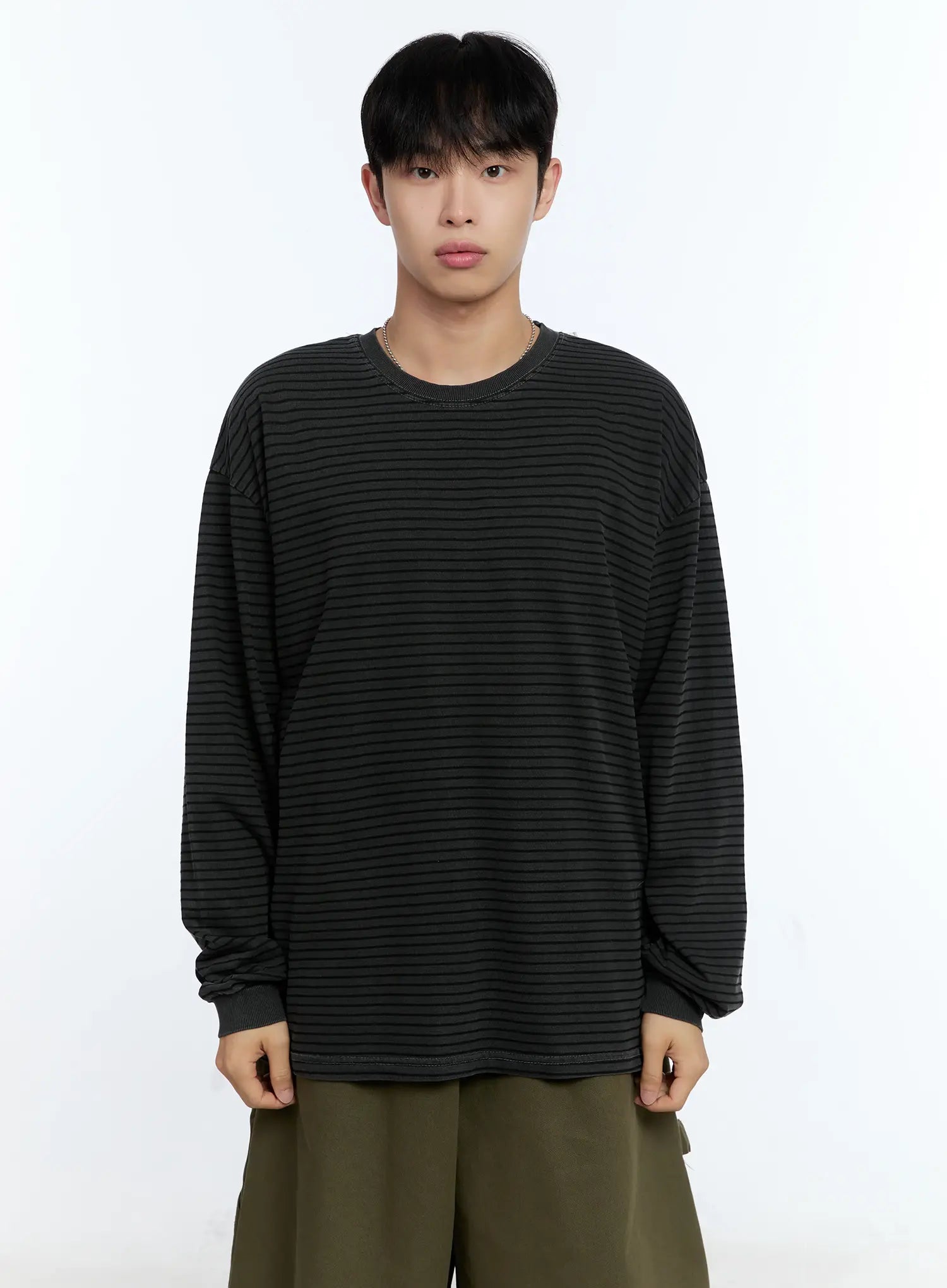 Men's Striped Crewneck Long Sleeve T-Shirt IG519