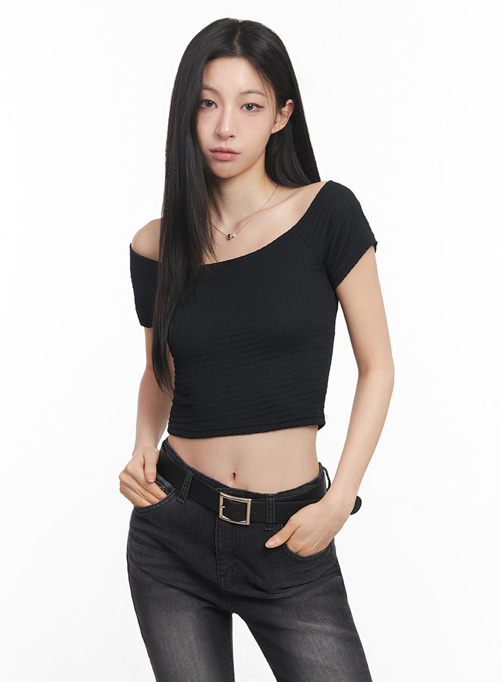 Off-Shoulder Boat-Neck Crop Top IY516