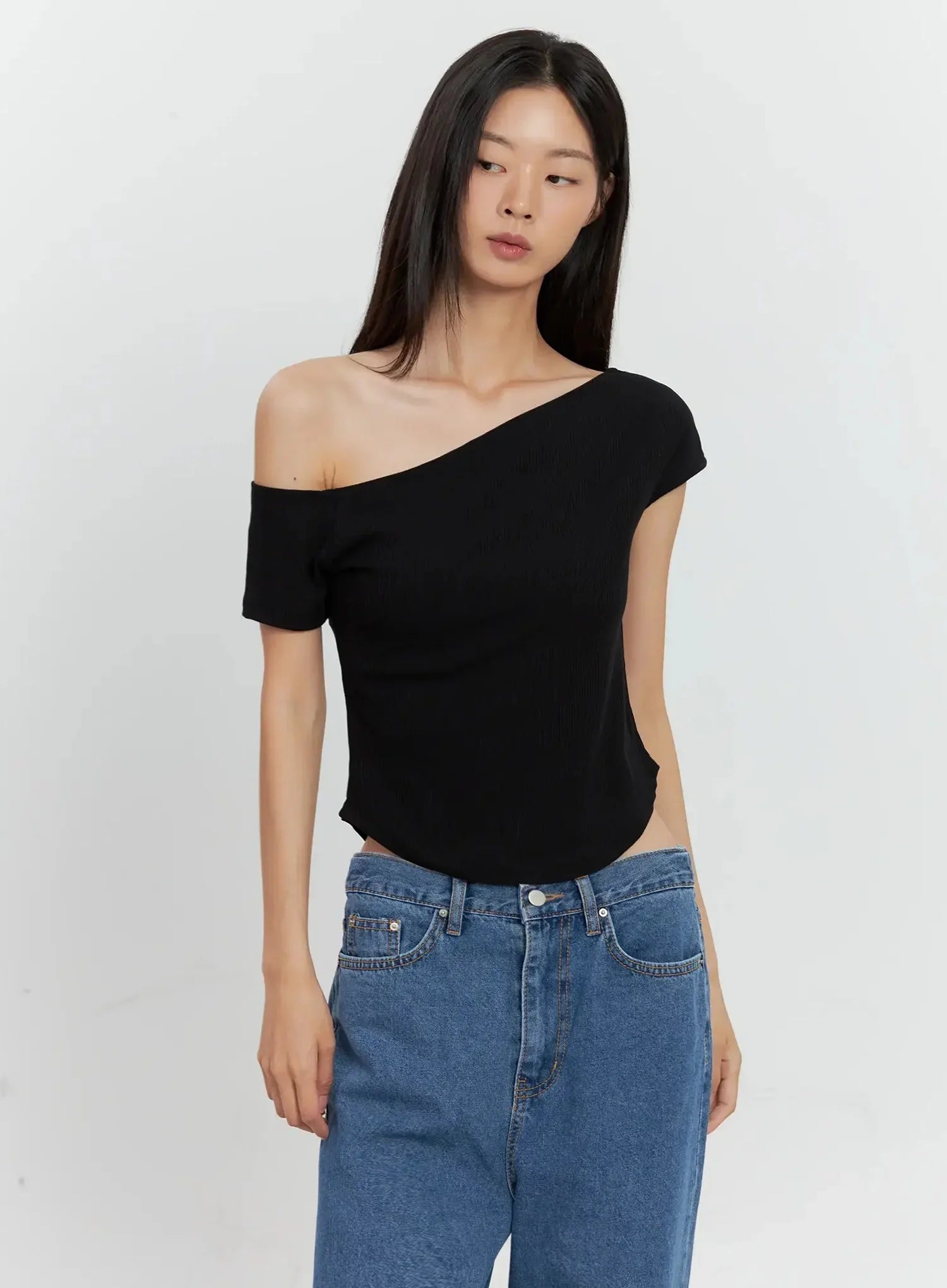 Asymmetric Ribbed Short-Sleeve IL528