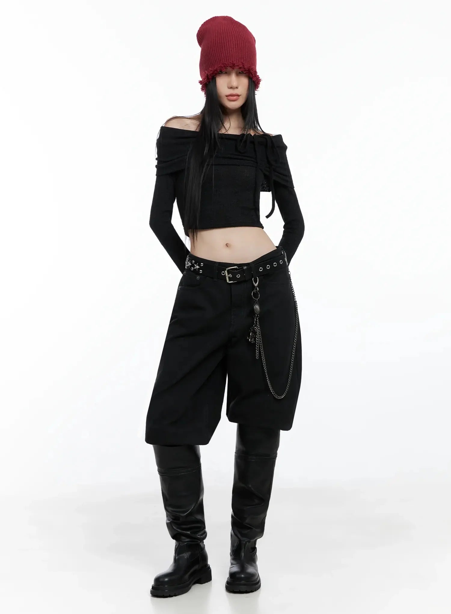 Ribbon Off-Shoulder Knit Top IS525