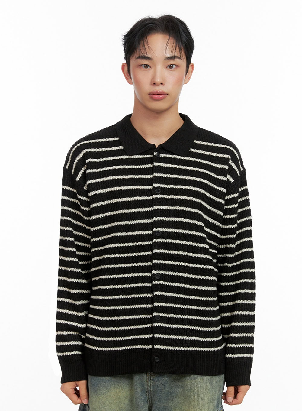 Men's Striped Collared Sweater IN426