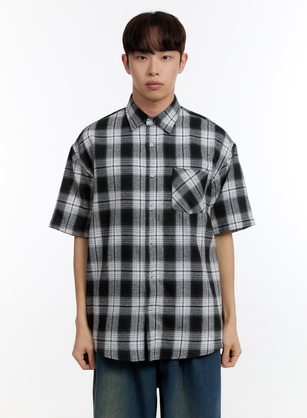 Men's Plaid Collared Oversized Shirt IA507