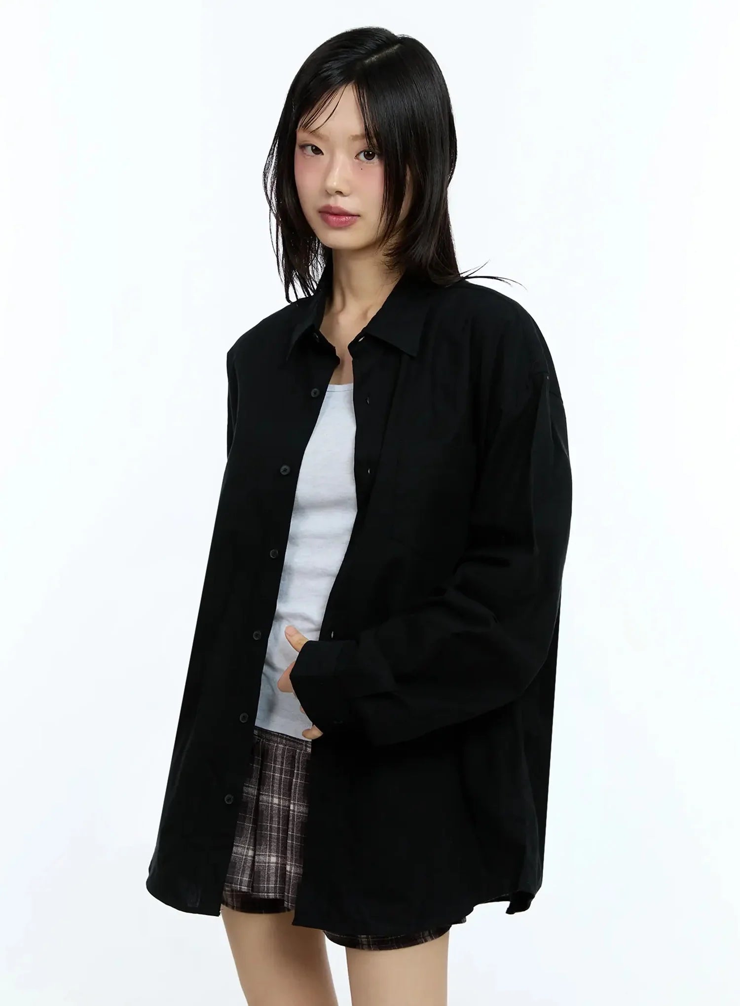 Oversized Solid Collared Shirt IU524