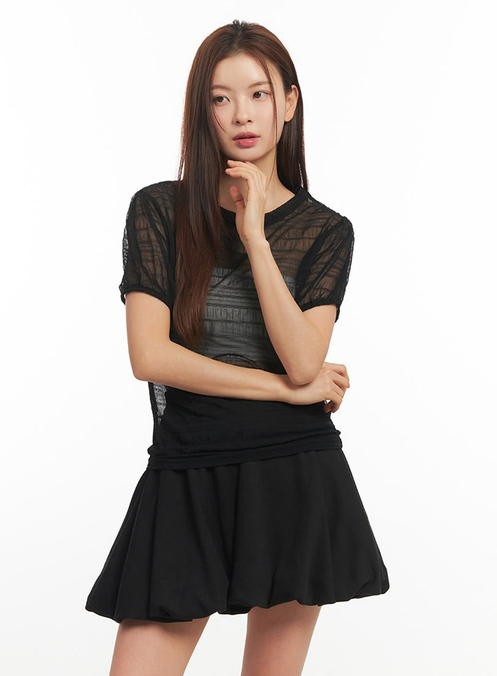 Layered Sheer Puffy Sleeve Top IM513