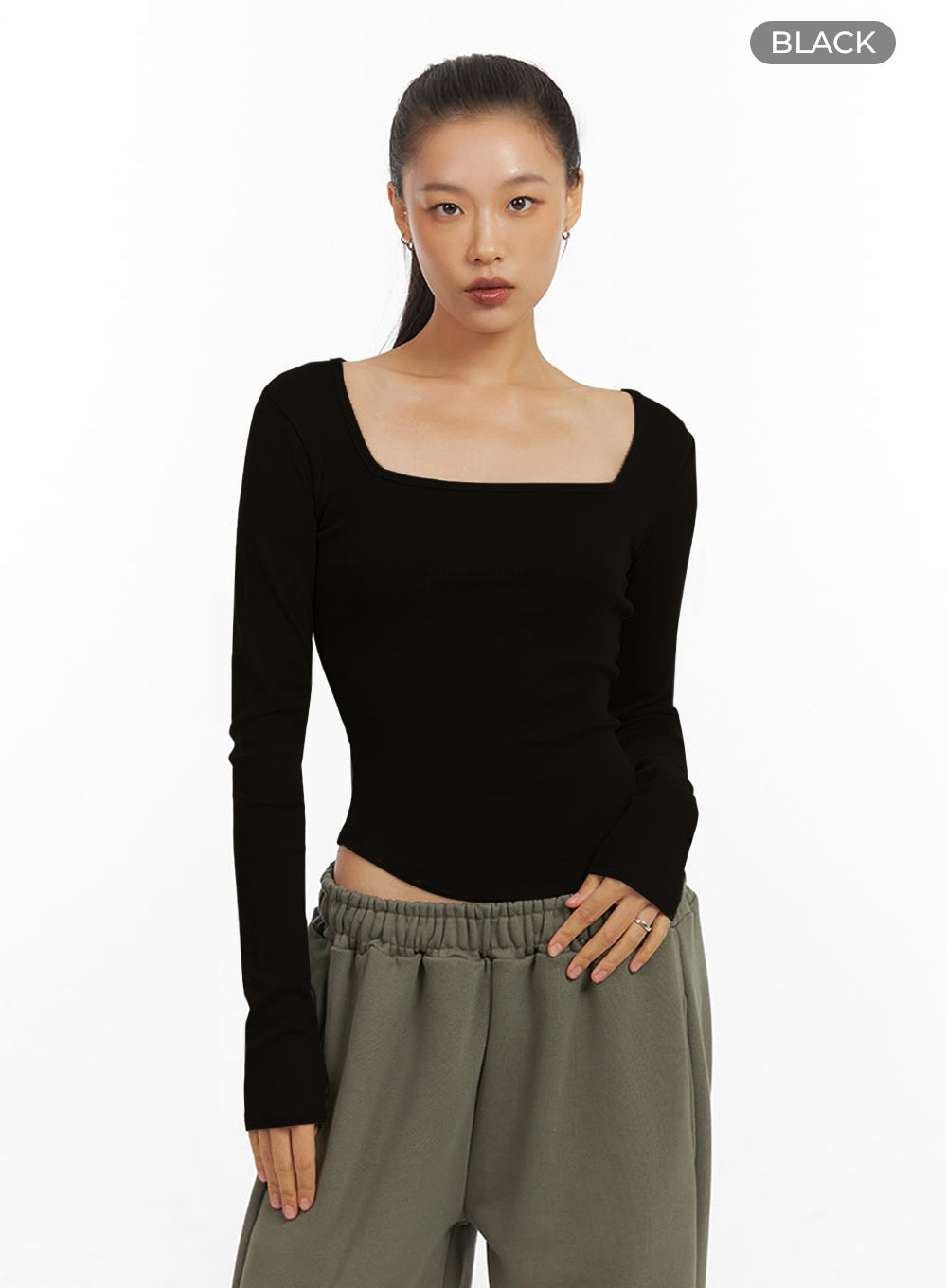 Square Neck SlimFit Long Sleeve Shirt IO409