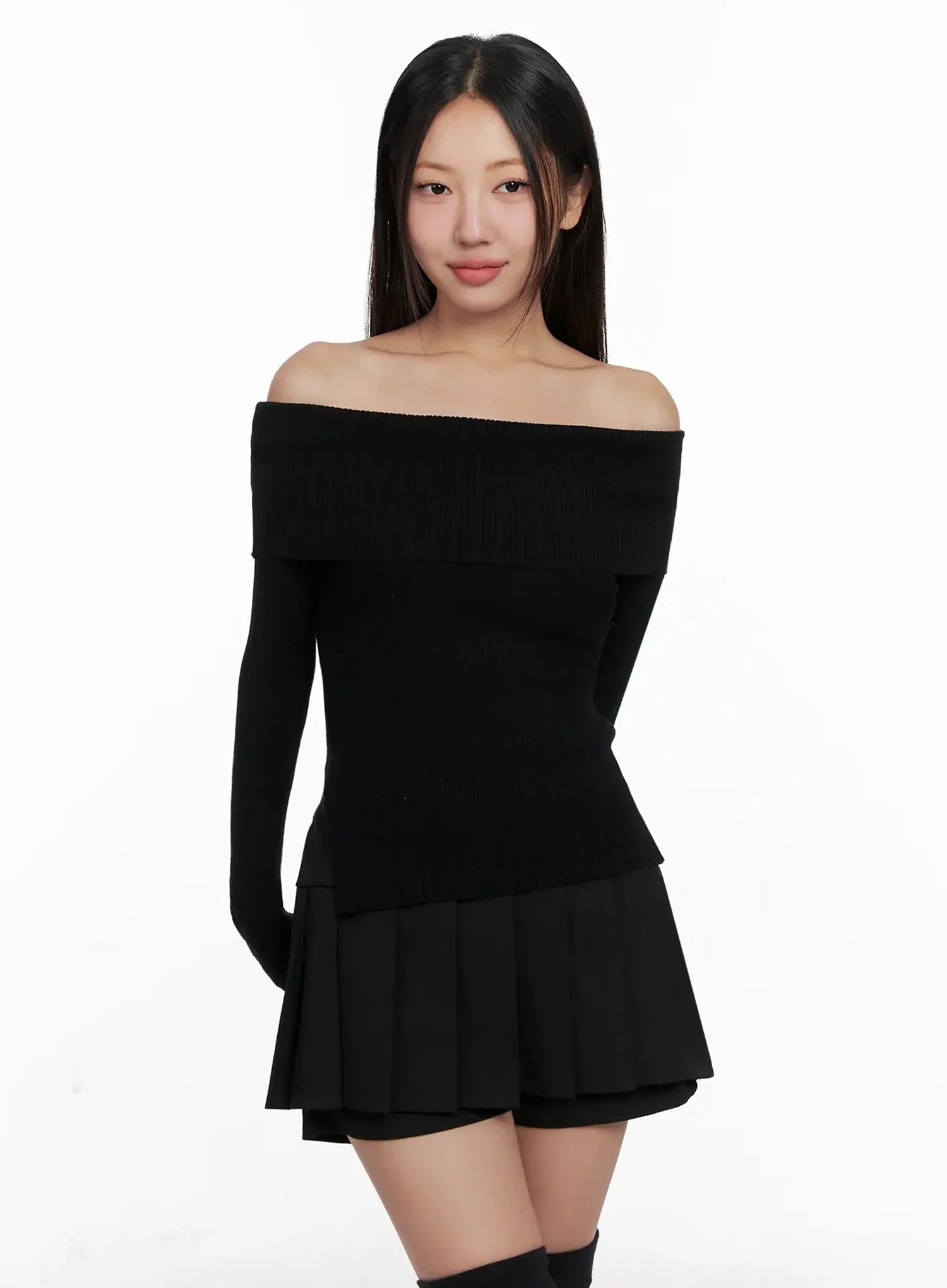 Ribbed Folded Off-Shoulder Top IG527