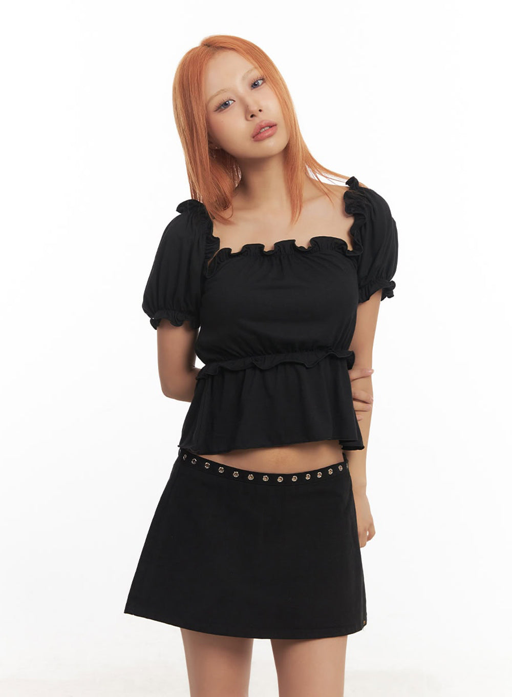 Frill Off-Shoulder Crop Blouse Top IA517