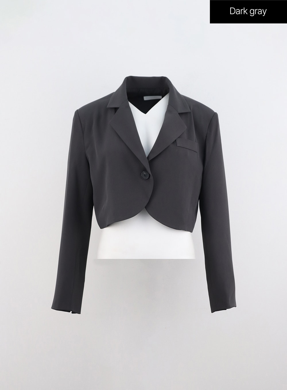 Solid Single Button Crop Jacket IO320