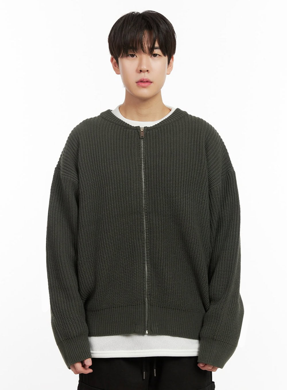 Men's Round Neck Zip-Up Sweater IJ517