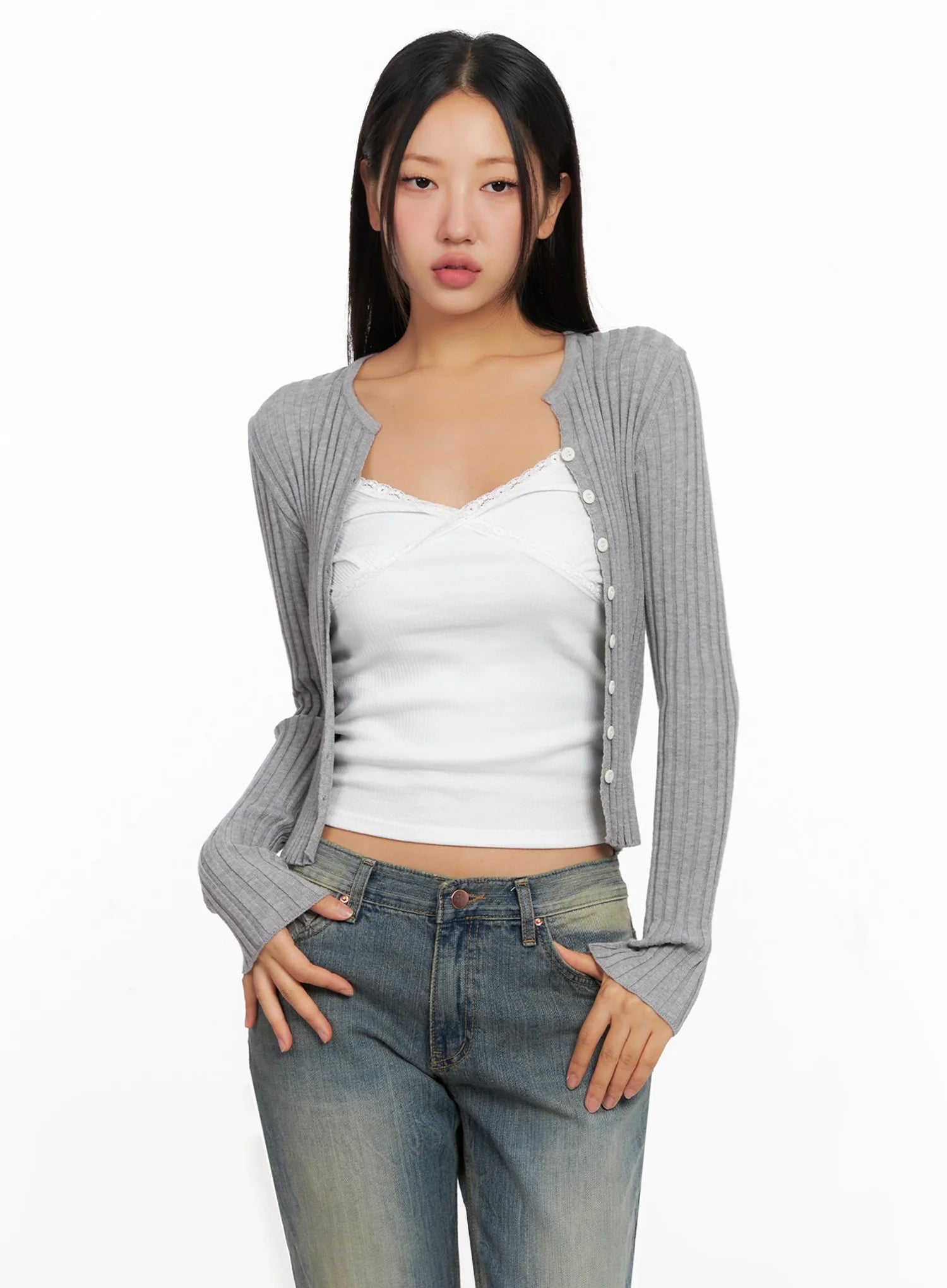 Ribbed Slim Fit Cardigan IG528