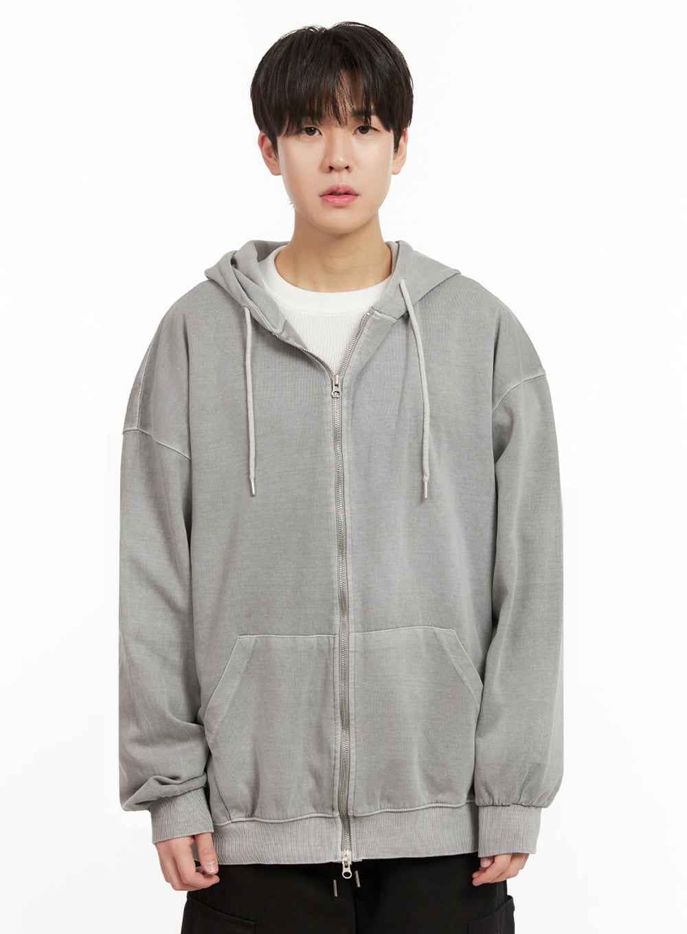 Men's Oversized Washed Zip-Up Hoodie IJ517