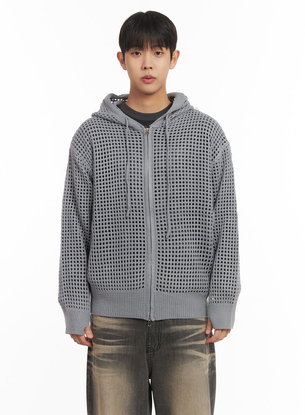 Men's Mesh Knit Hooded Zip-Up Jacket IM514