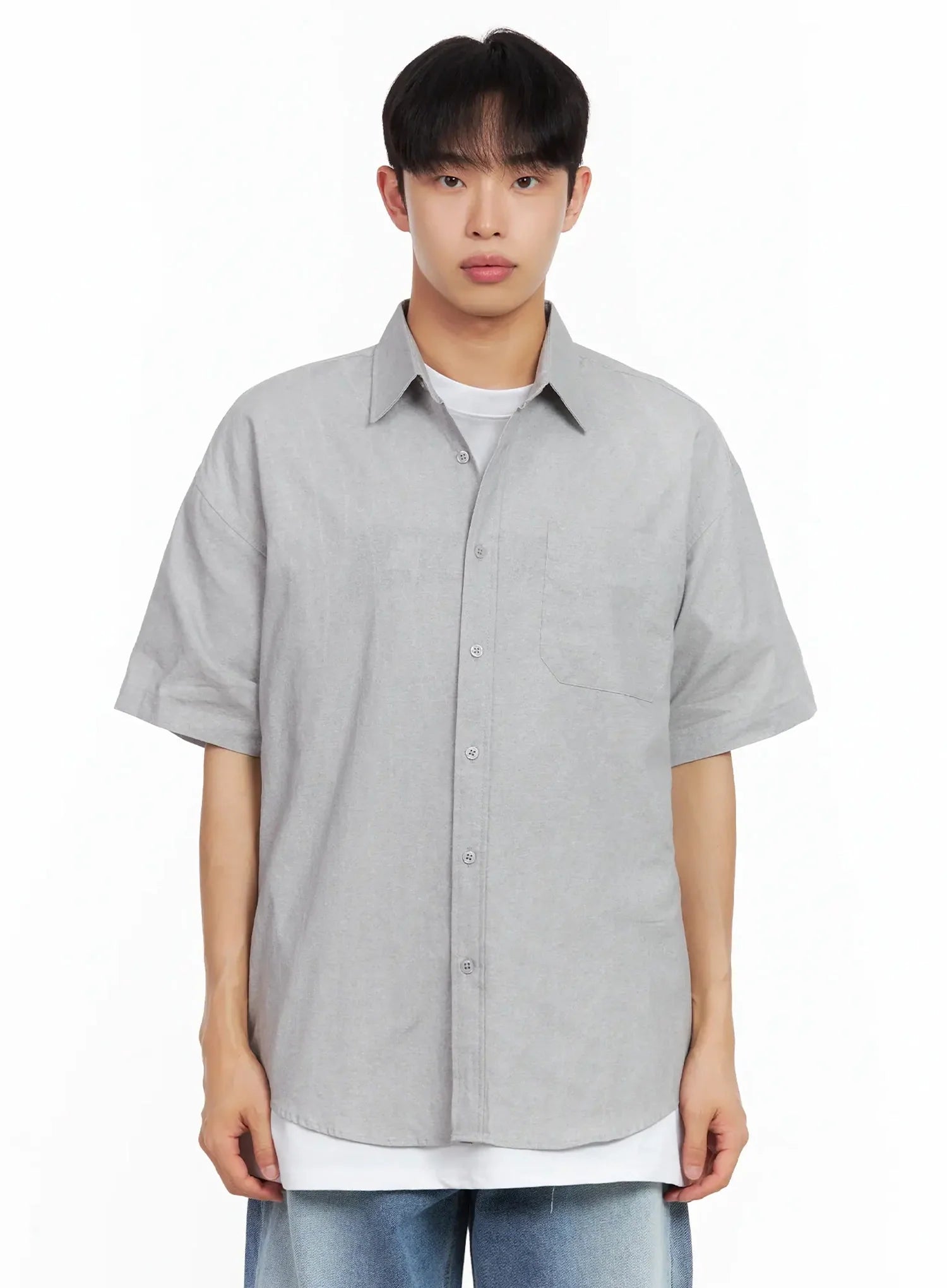 Men's Collared Short-Sleeve Button-Up Top IL516