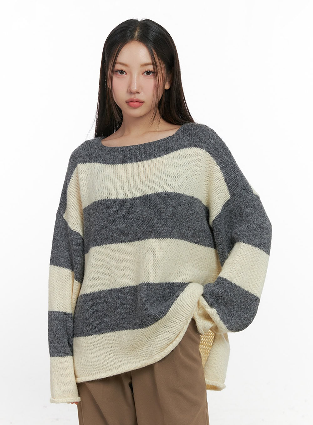 Oversize Stripe Wool Sweater IN415