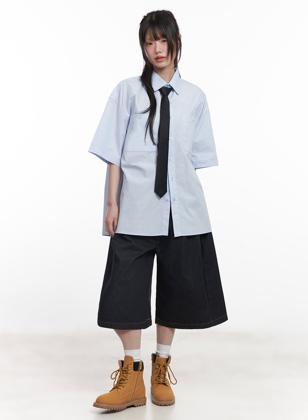 Cotton Collared Oversize Shirt IY529