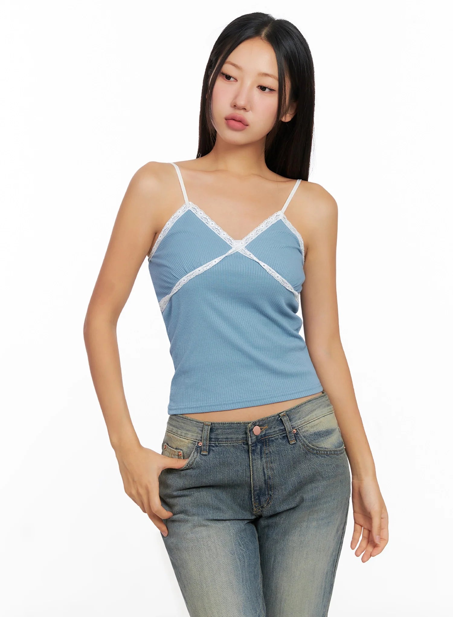 Ribbed Lace Trim Camisole IG528