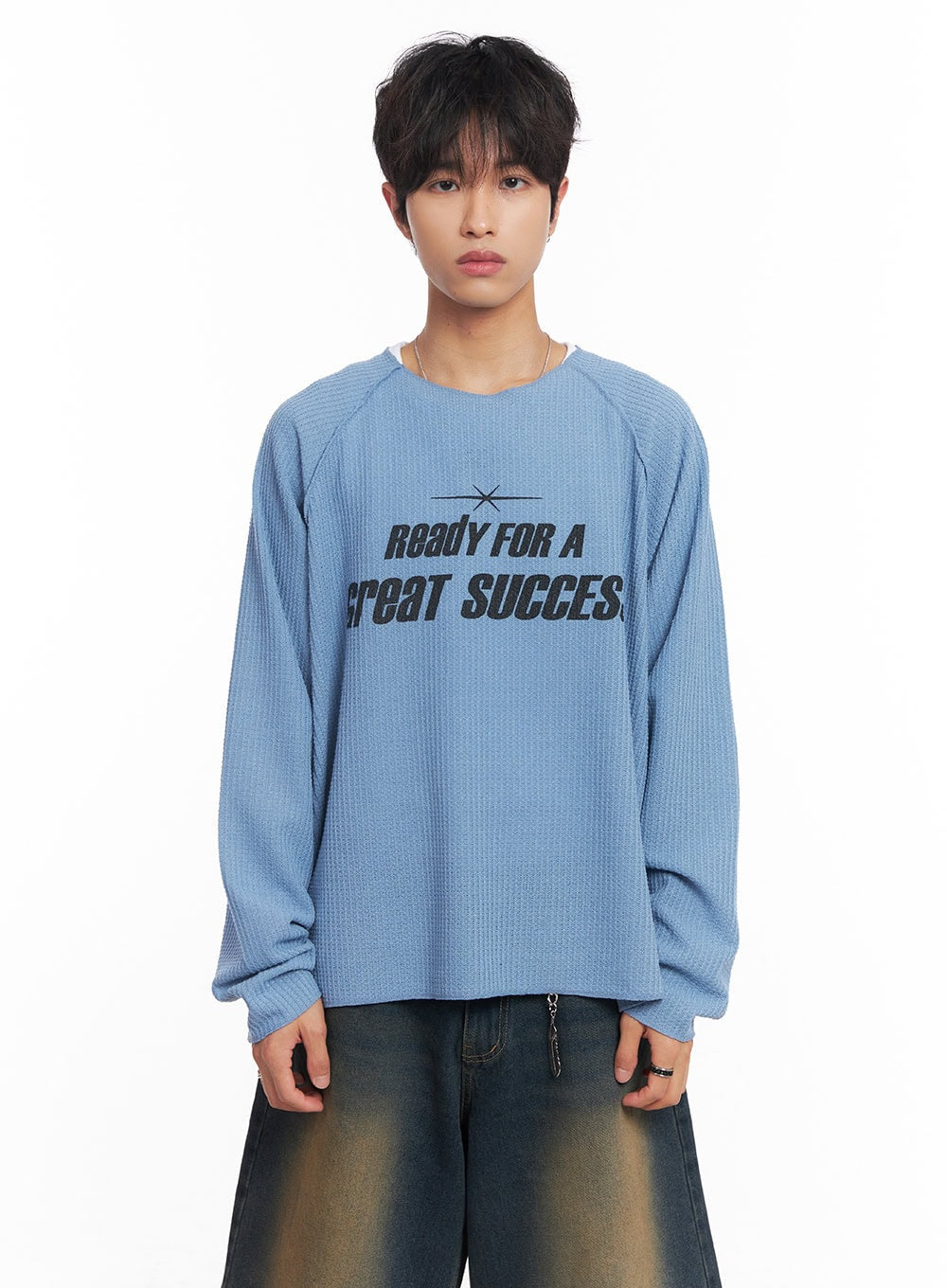 Men's Ribbed Graphic Raglan Sweatshirt IY508