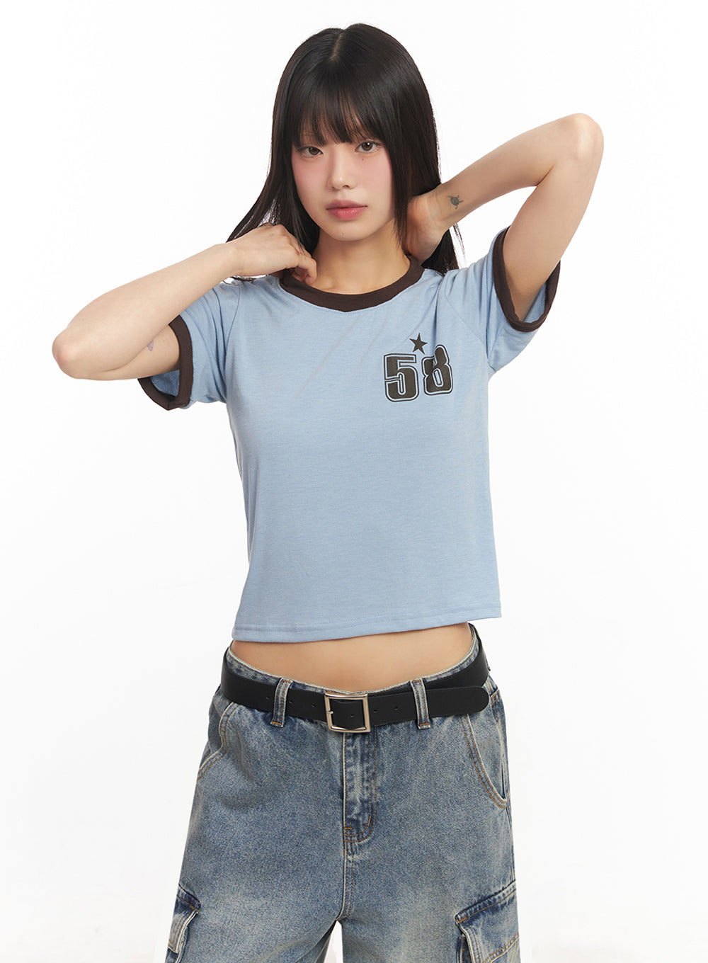 Star Number Graphic Crop Top IY502