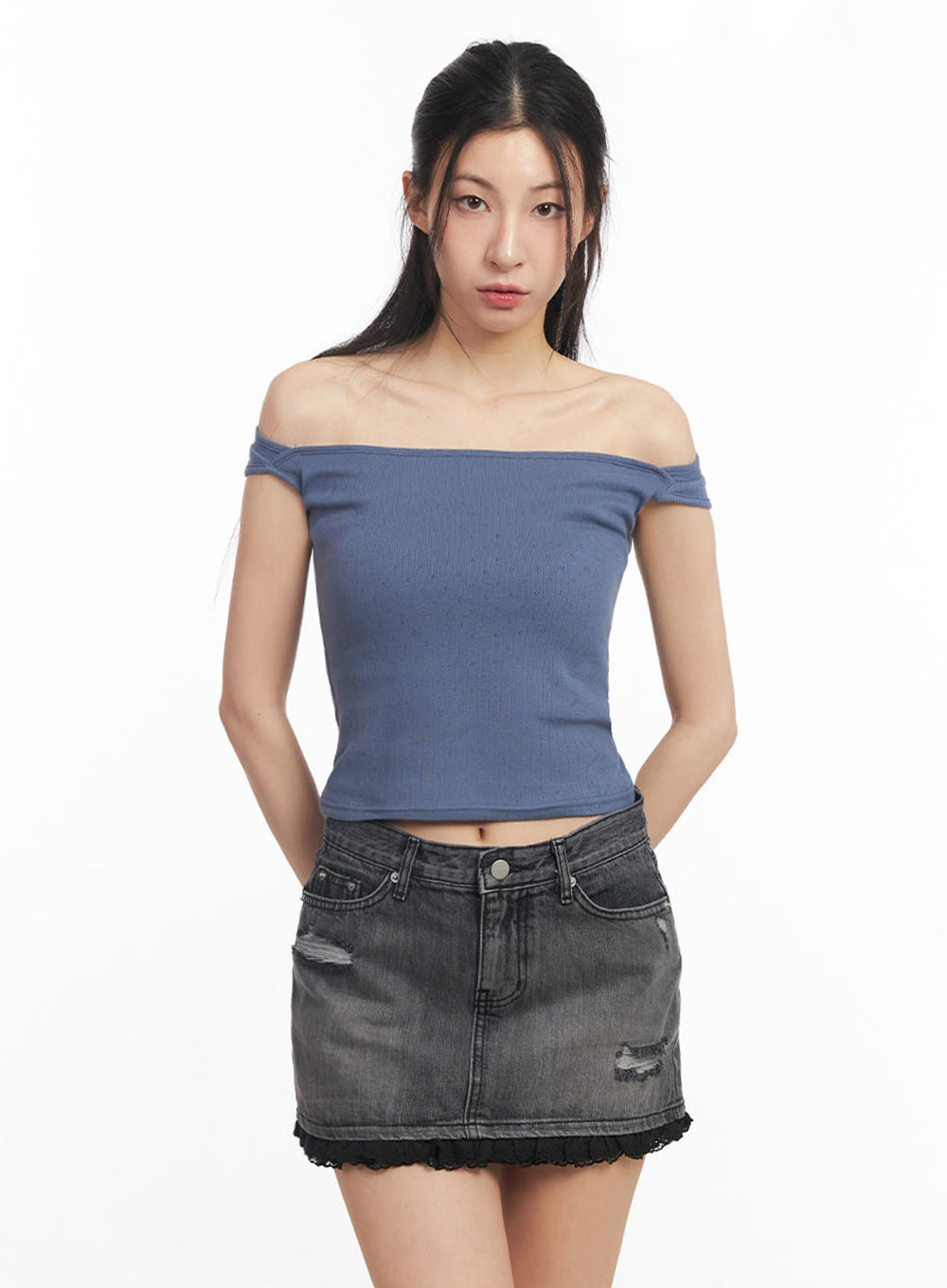 Square-Neck Off-Shoulder Top IY529