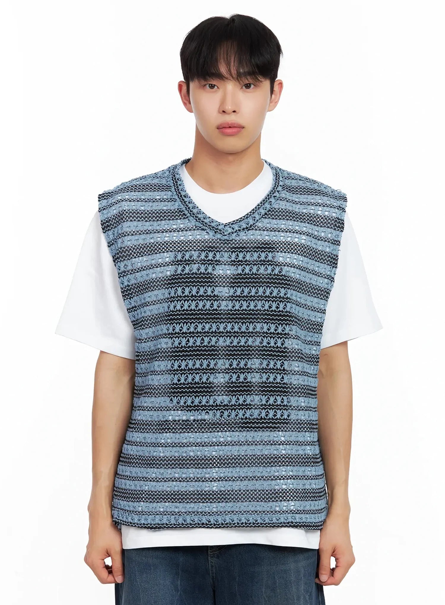 Men's Striped Knit V-Neck Vest IL516