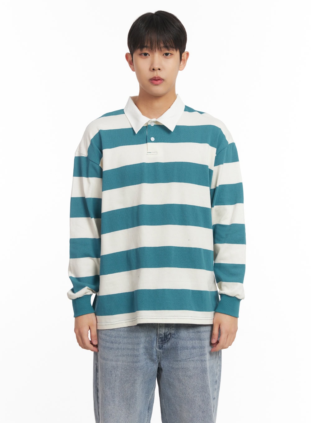 Men's Striped Long-Sleeve Collared Shirt IM514