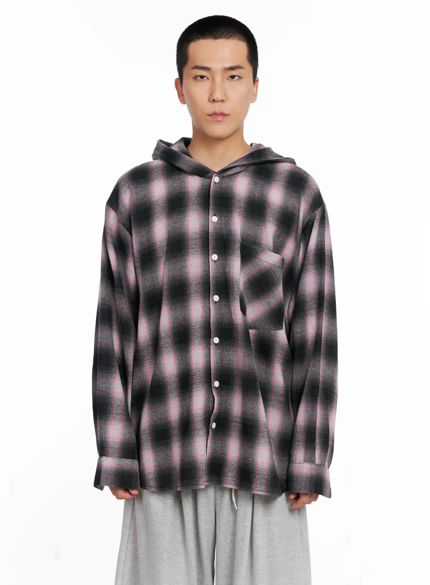 Men's Plaid Flannel Hooded Shirt IG529