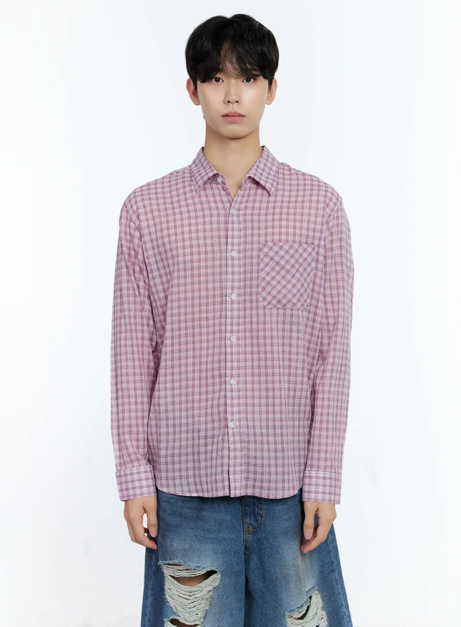 Men's Plaid Button-Up Top IG501