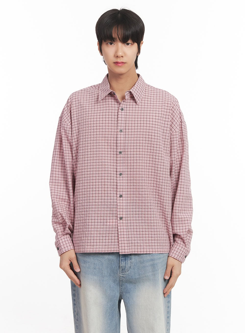 Men's Loose-Fit Checkered Collared Shirt IA510
