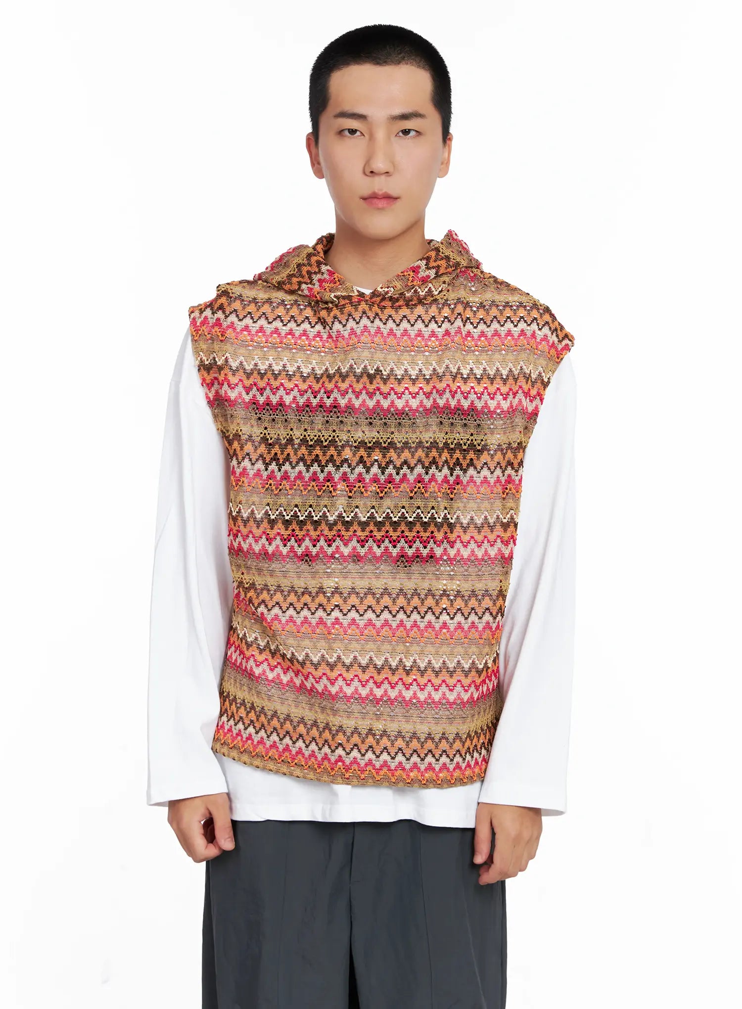 Men's Crochet Hoodie Vest IG529