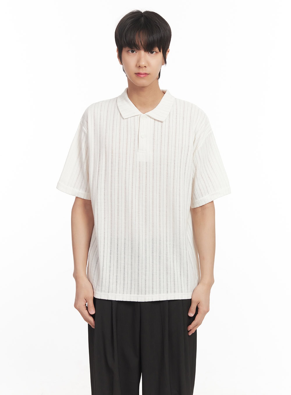 Men's Loose-Fit Collared Ribbed T-Shirt IA510