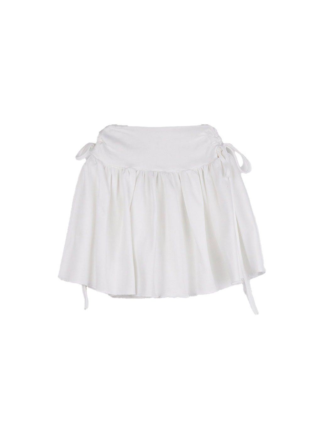 Ribbon-Tie Shirred Mini Skirt IF505