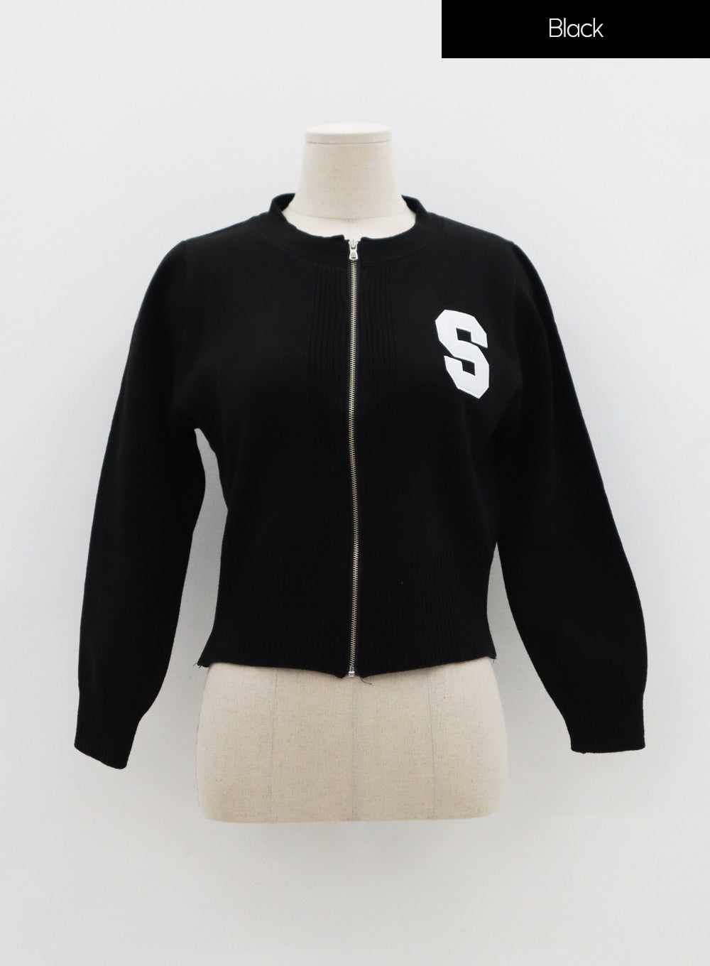 S Lettering Knit Long Sleeve Zip Up IS06