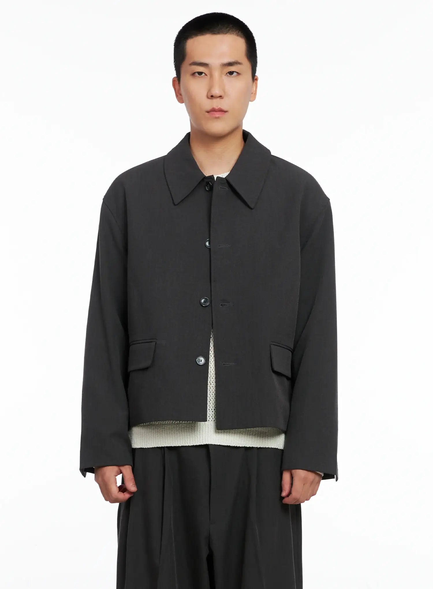 Men's Cropped Button-Up Jacket IS502