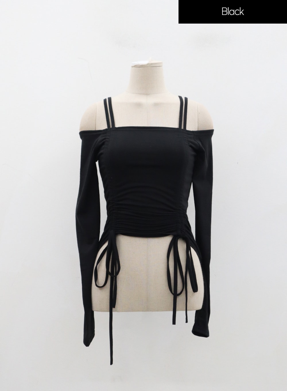 Off-Shoulder Double Front Tie Ruched Top IJ304