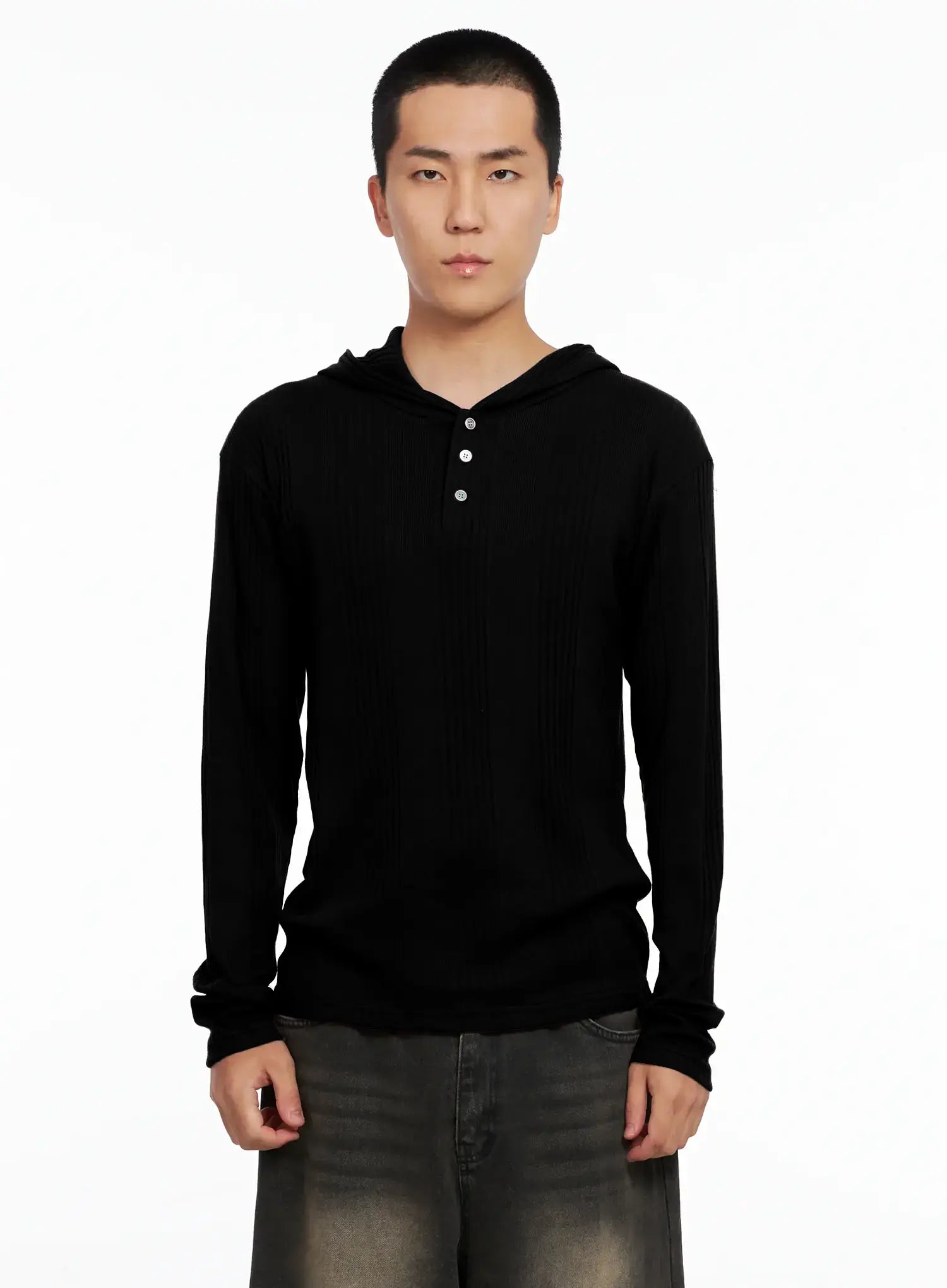 Men's Henley Neck Long Sleeve Hoodie IS502