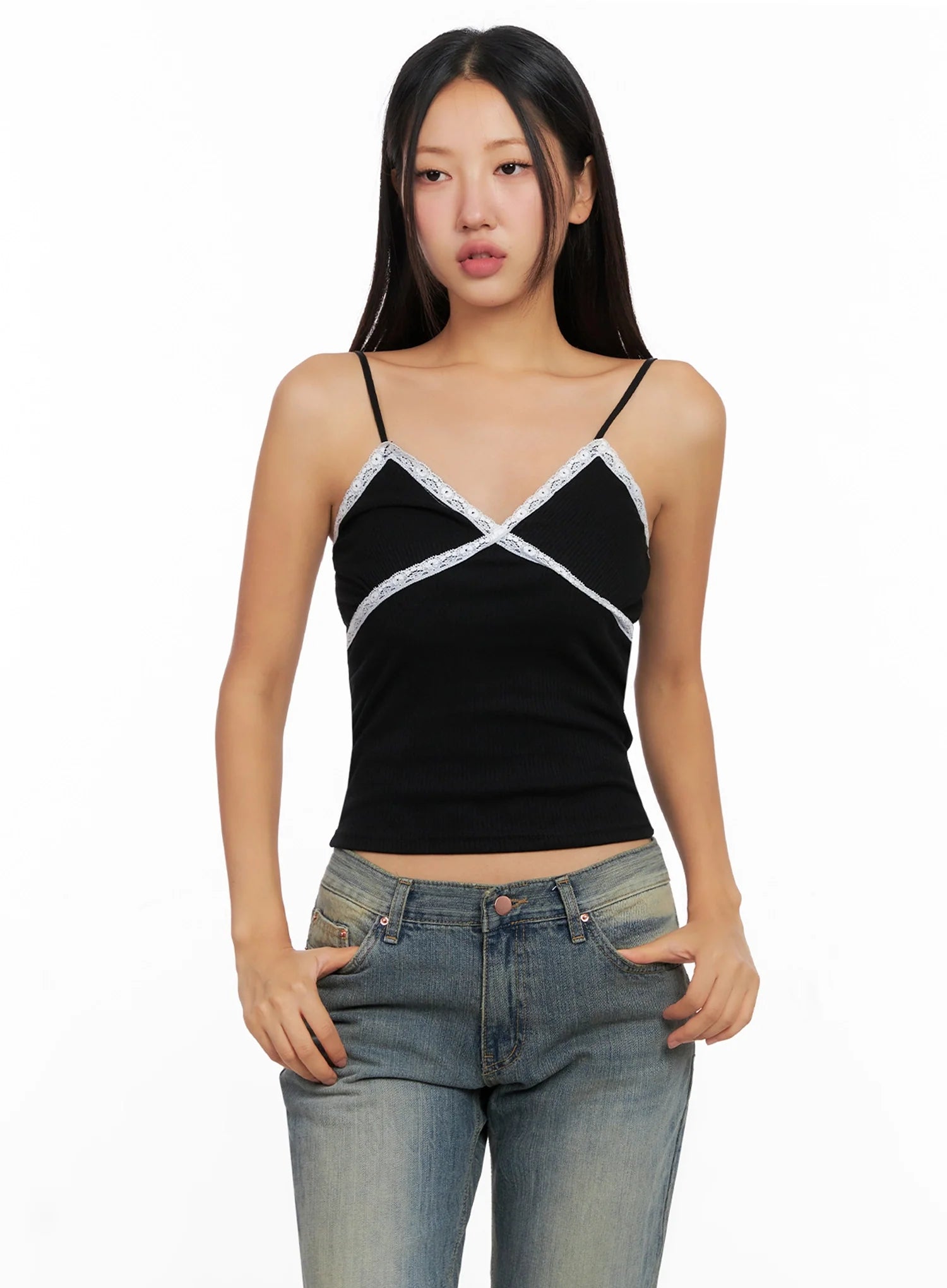 Ribbed Lace Trim Camisole IG528