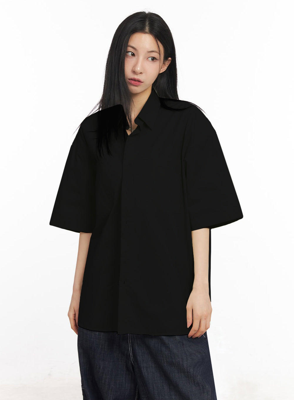 Cotton Collared Oversize Shirt IY529