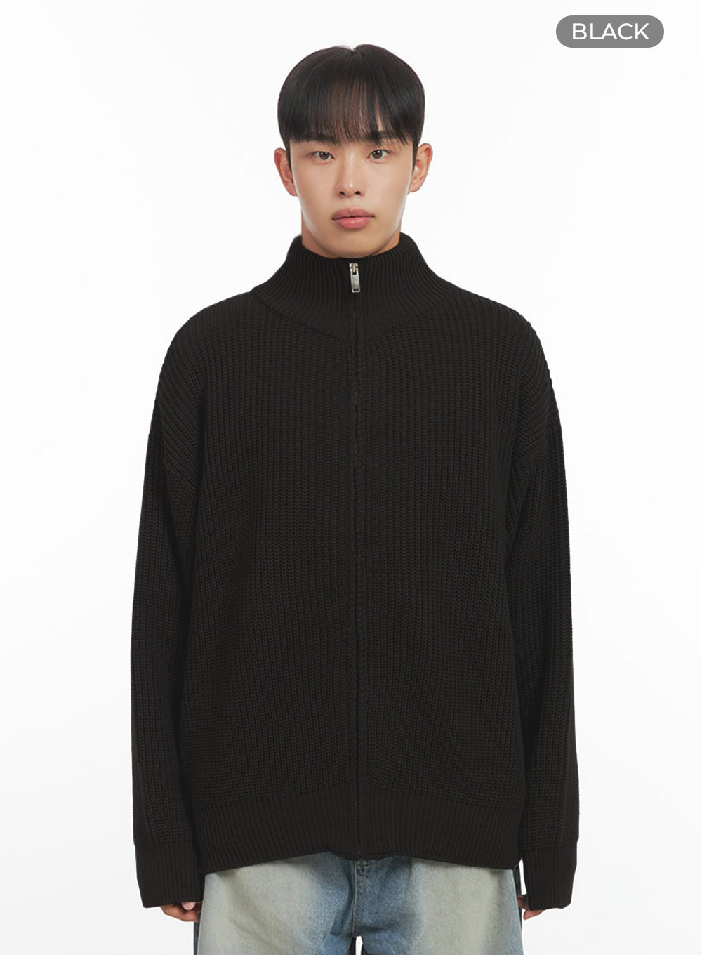 Men's Turtle Neck Cable Zip-Up Knit IO420