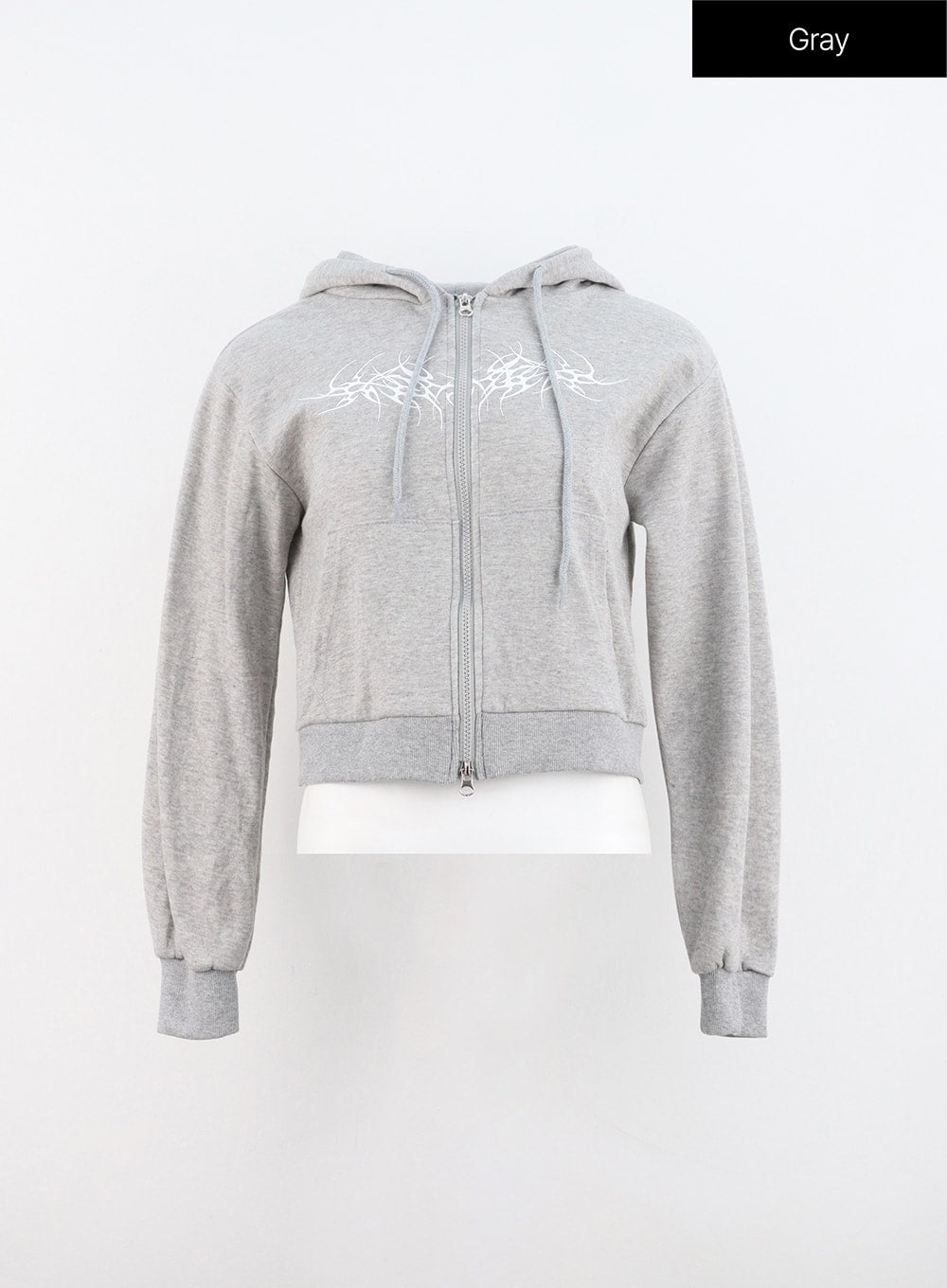Zip-Up Graphic Crop Hoodie IN314
